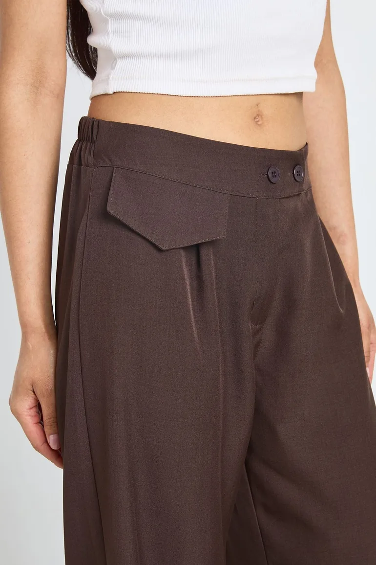 Tall Woven Pocket Detail Wide Leg Trouser - chocolate - 3