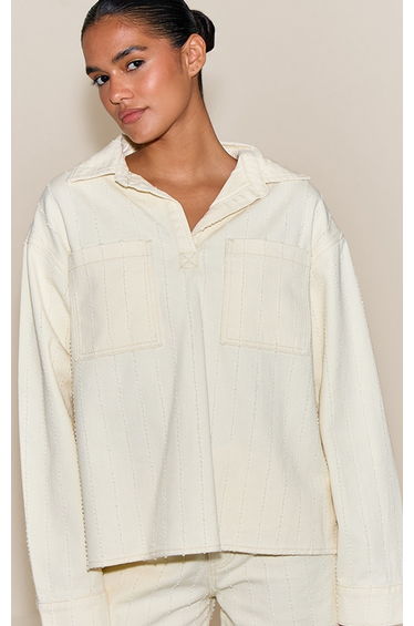 White Boucle Denim Oversized Shirt