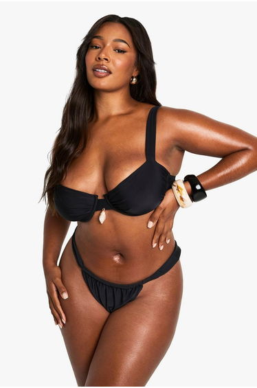Plus Shell Trim Underwire Bikini Top - black