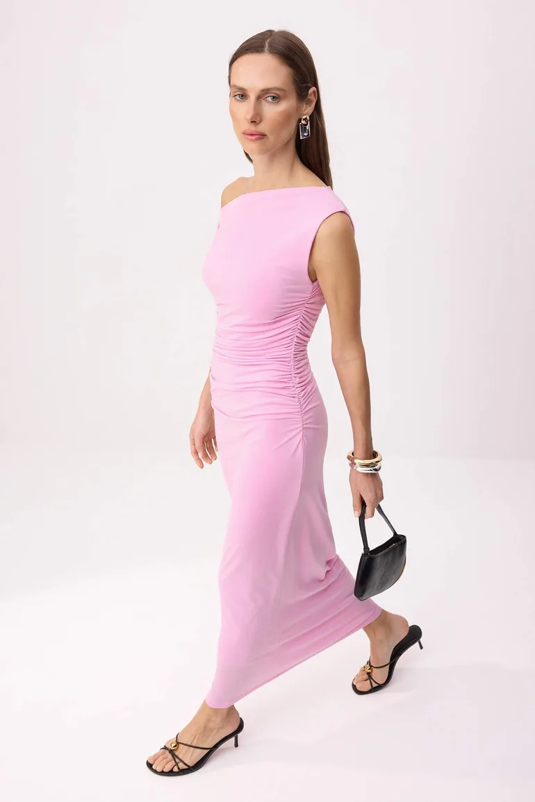 Limited Edition Pink Floral Printed Knitted Maxi Stretchy Pencil Dress