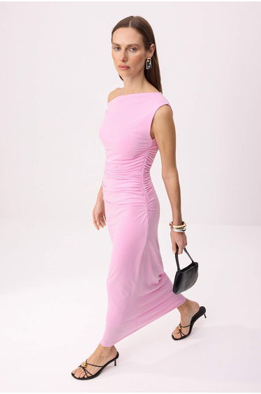Limited Edition Pink Floral Printed Knitted Maxi Stretchy Pencil Dress