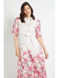 Floral Organza Pintuck Midi Shirt Dress - 1
