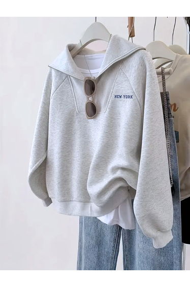 Grey Relaxed Fit Sweatshirt with Zip Detail