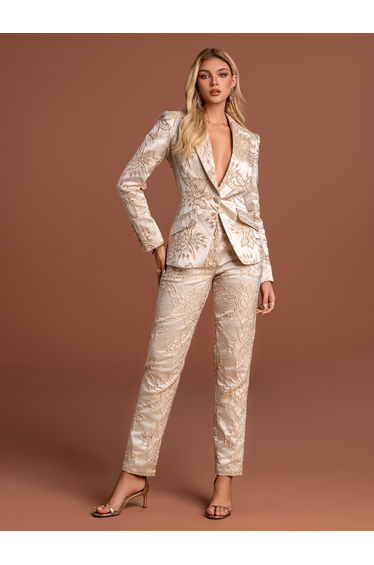 Chic Women's Two-Piece Suit with Lapel Collar Blazer and Matching Trousers