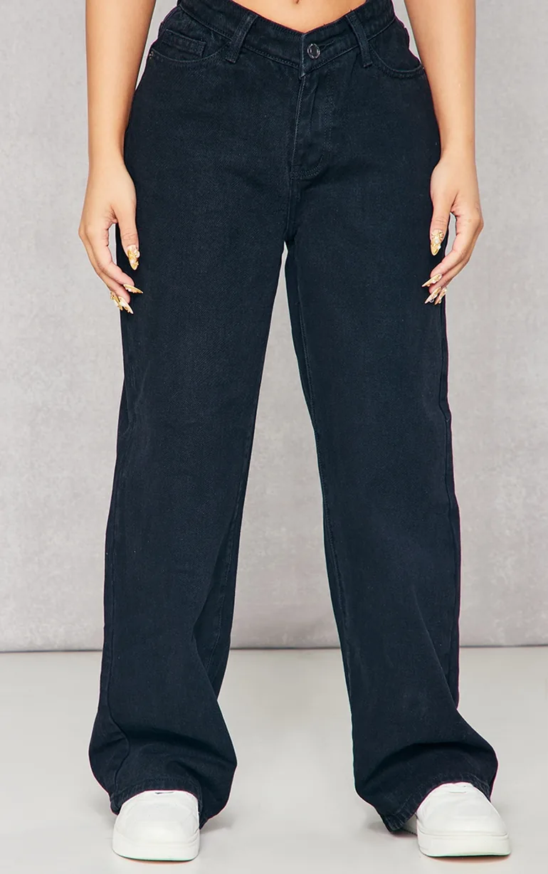 Petite Black Dip Waist Denim Jeans - 1