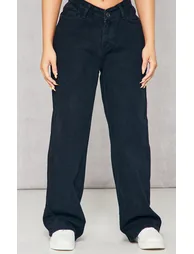 Petite Black Dip Waist Denim Jeans - 1