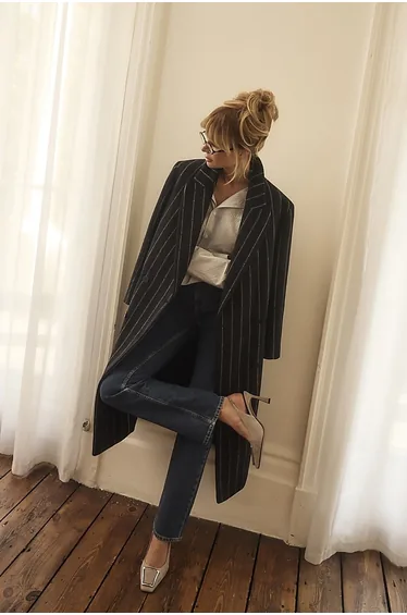 Navy Pinstripe Double breasted Coat