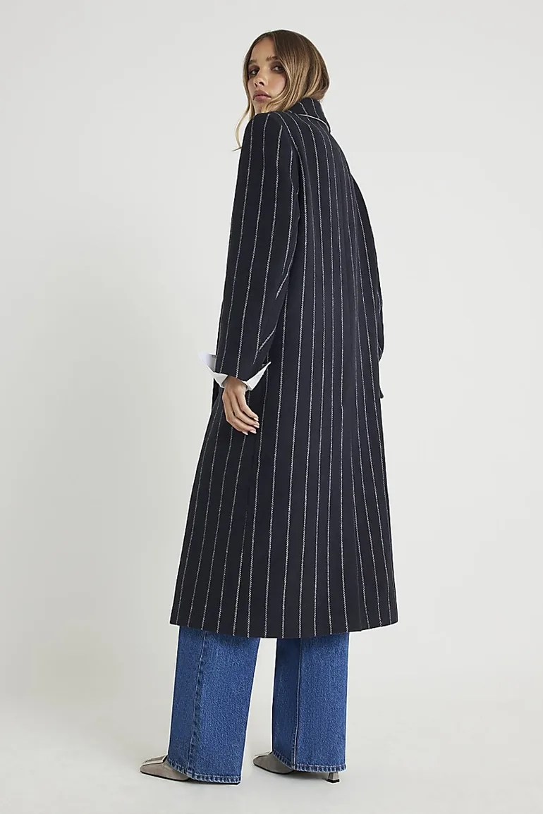 Navy Pinstripe Double breasted Coat - 2