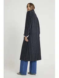 Navy Pinstripe Double breasted Coat - 2