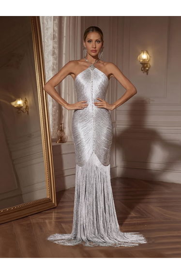 Bluma Halterneck Diamond Fringe Maxi Dress