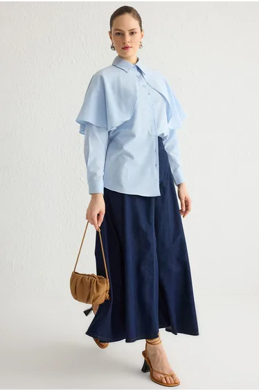 Blue Cape Detailed Woven Shirt