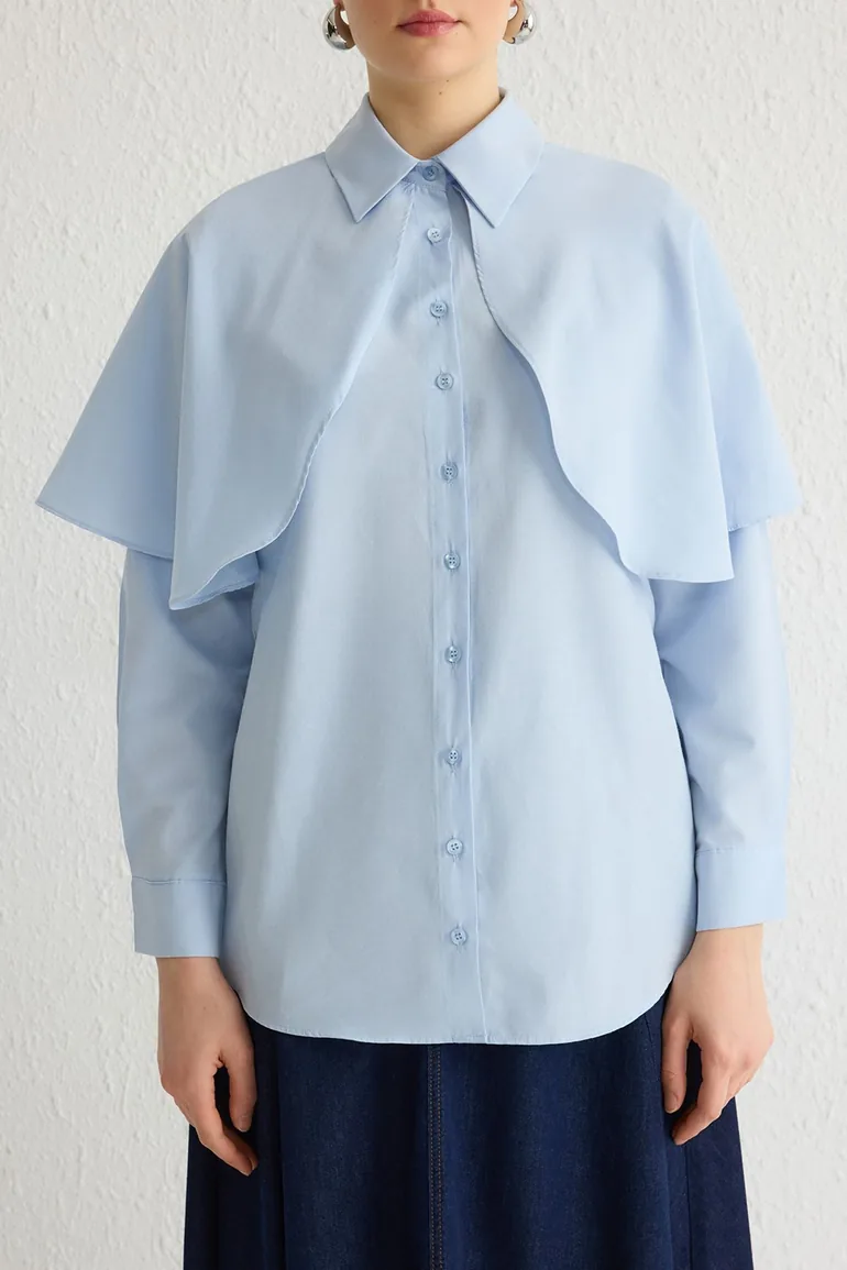 Blue Cape Detailed Woven Shirt - 2