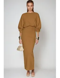 Dominic Balloon Sleeve Bodycon Maxi Dress In Khaki