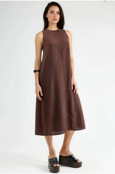 Linen Feel Sleeveless Crew Neck Dress
