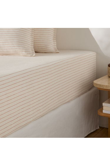 Linot Striped Washed Linen 30cm Flap Fitted Sheet