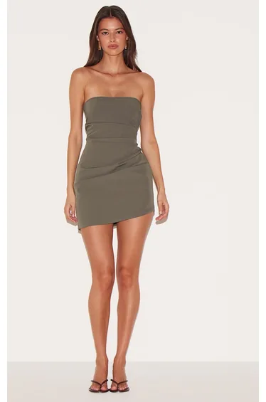 Mushroom Bandeau Ruched Mini Dress