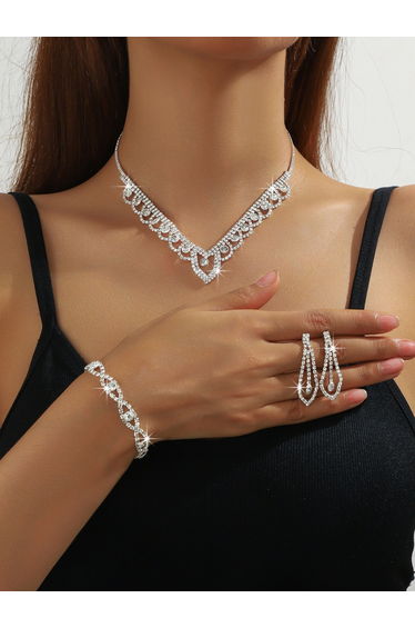 Rhinestone Necklace with Bracelet and Earrings et