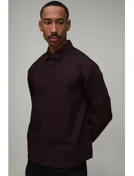 Oversized Curve Hem Embroidered Oxford Shirt - chocolate