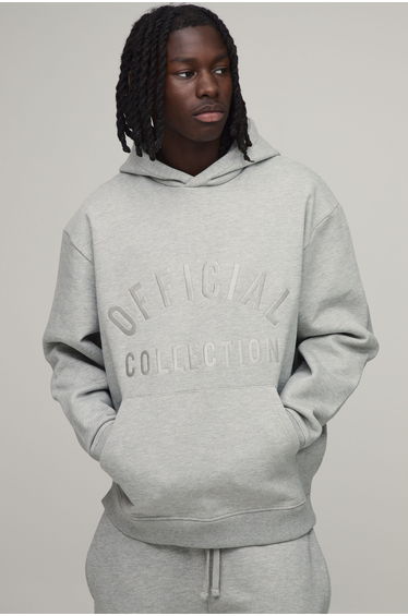 Heavyweight Embroidered Oversized Hoodie - grey