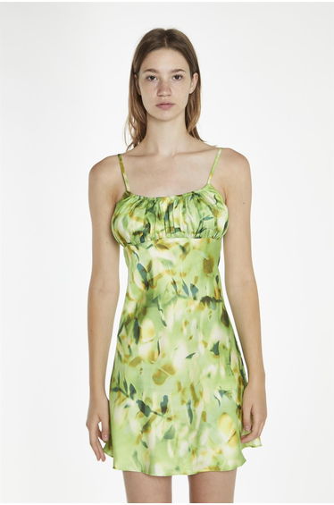 Green Multi-Blur Gathered-Bust Mini-Dress