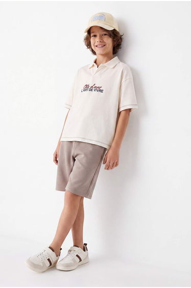 Gray Boys' Plain Knitted Shorts & Bermuda Shorts