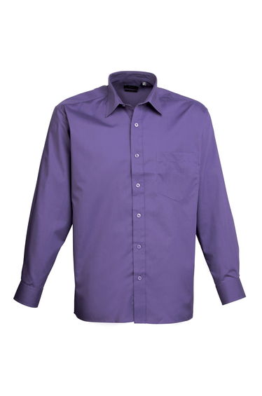 Premier Mens Long Sleeve Formal Plain Work Poplin Shirt - Purple