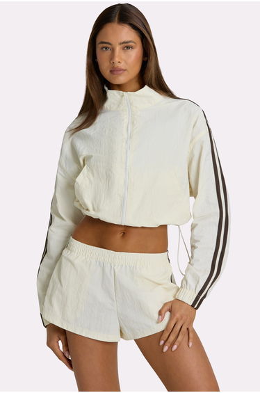 Woven Zip-Up Track Jacket in Coconut