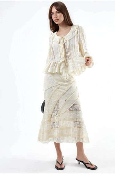 BUSEM Textured A-Line Midi Skirt