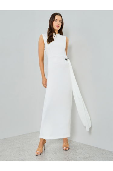 Off-White Sleeveless Bodycon Maxi Dress
