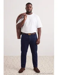 Navy Blue Stretch Fabric Tube Leg Plus Size Men's Jeans - 1