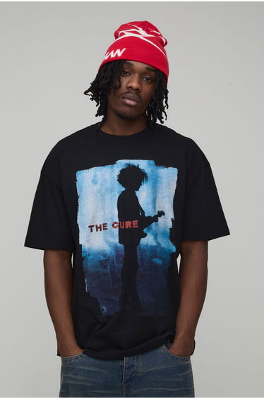 Tall Oversized The Cure License Printed T-Shirt - black
