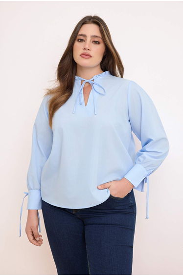 Blue Voile Woven Plus Size Blouse