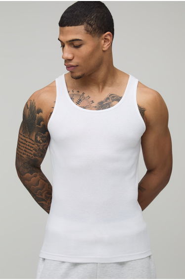 Basic Slim Fit Ribbed Vest - white