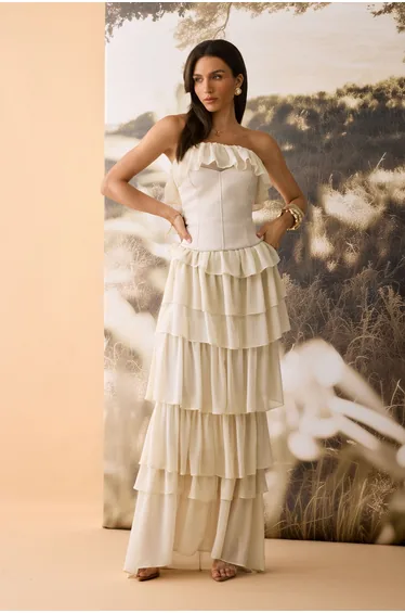 فستان ماكسي كورسية بطبقات كشكش