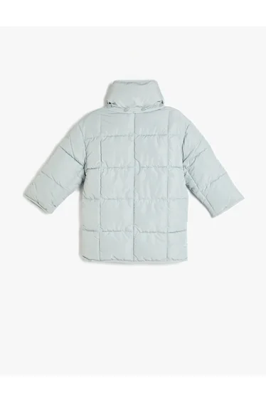 Oversize Swelling Coat Snap Collar Detail Quilted