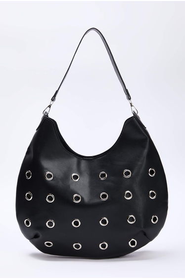 Black Eyelet Detailed Women's Shoulder Bag