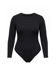 Black Crew Neck Slim/Fitted Snap Fastener Flexible Knitted Bodysuit