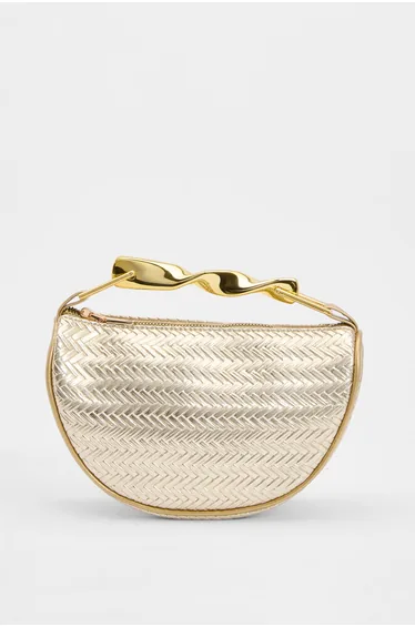 Woven Textured Grab Bag With Gold Handle