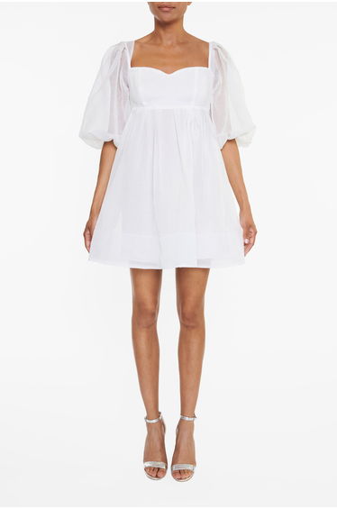 Sabrina White Puff-Sleeve Babydoll Mini-Dress