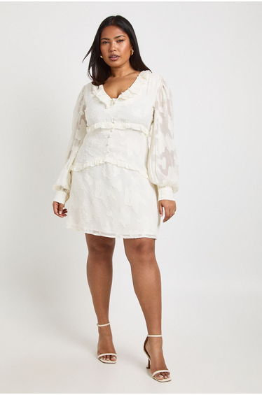 Plus Burnout Chiffon Ruffle Smock Dress - ivory