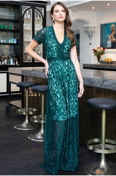 V Neck Lace Maxi Dress