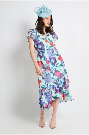 Floral Burn Out Ruffle Midi Dress