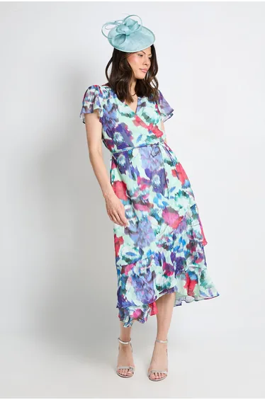 Floral Burn Out Ruffle Midi Dress