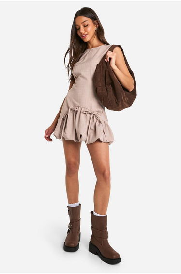 Bubble Hem Pinstripe Tailored Mini Dress - brown