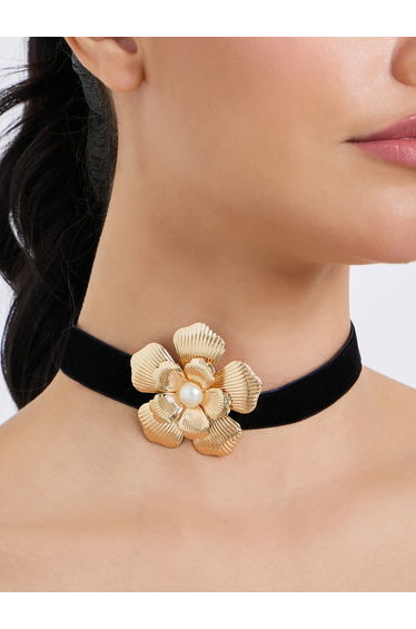 Golden Flower Velvet Choker Necklace