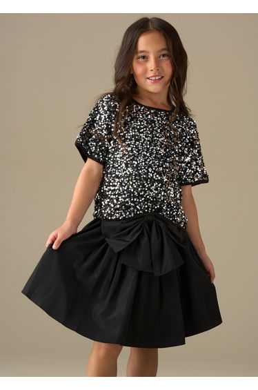 Nadia Tafetta Bow Skirt - Black