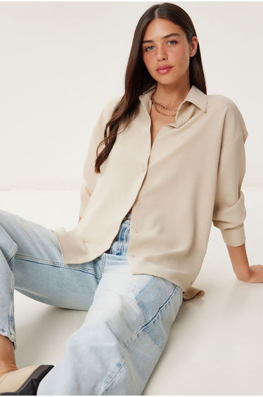 Women's Stone Oversize Linen Shirt