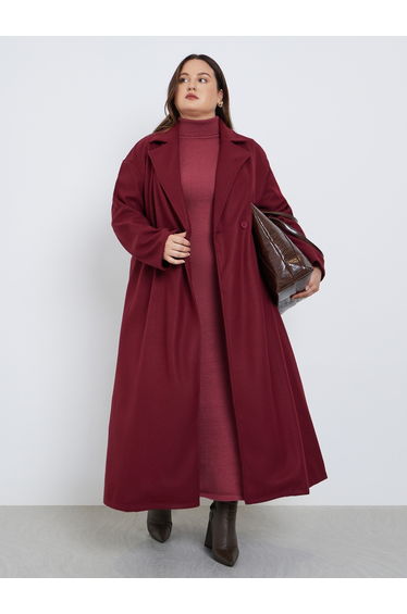 Plus Size Regular Fit Wool Like Buttoned Coat