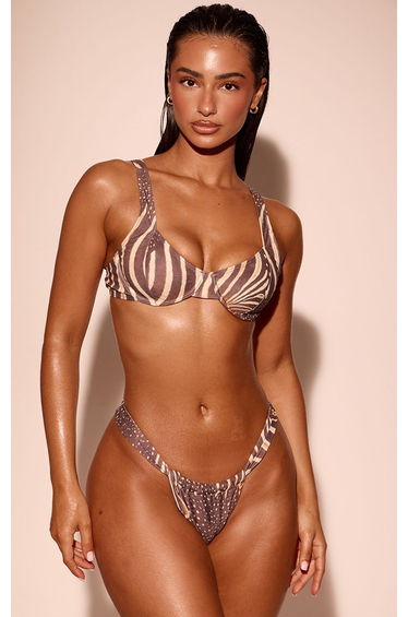 Chocolate Mixed Animal Print Tange Bikini Bottoms