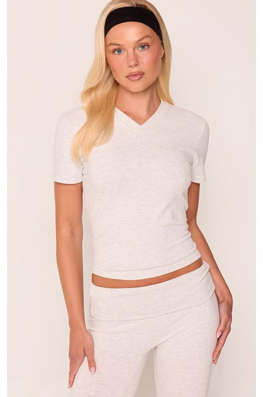 Ash Grey V Neck Soft Cotton Fitted Tshirt product thumbnail 2
